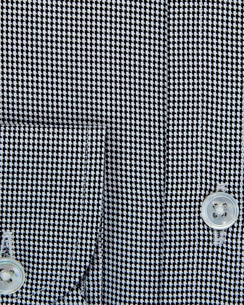 Contemporary Fit, Button Down Collar, Two Button Cuff Shirt In Black & White Micro Houndstooth