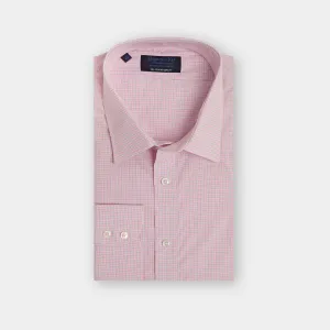 Contemporary Fit, Classic Collar, 2 Button Cuff Shirt in a Pink, Navy & White Check Sea Island Quality Poplin Cotton