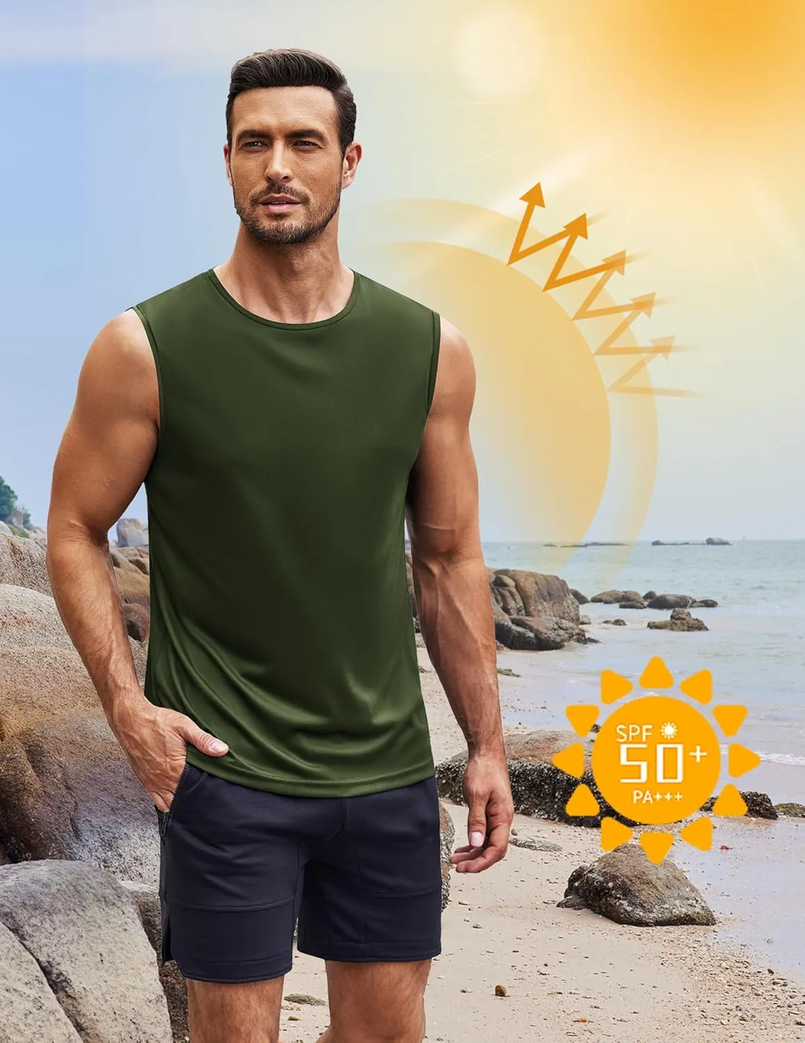 COOFANDY Mens 2 Pack Workout Tank Top UPF 50  Quick Dry Sleeveless Swim Shirt Gym Muscle Athletic Summer Beach T Shirts