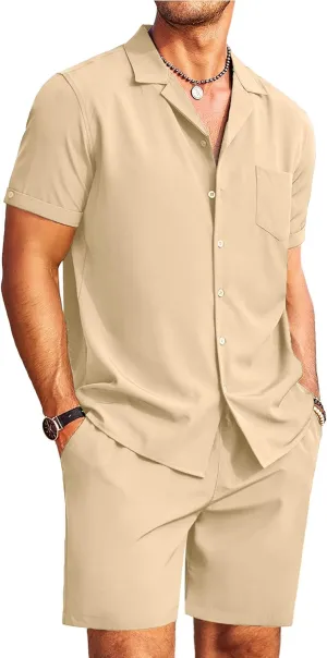 COOFANDY Men's 2 Pieces Shirt Set Short Sleeve Button Down Casual Hippie Holiday Beach T-Shirts Shorts Outfits