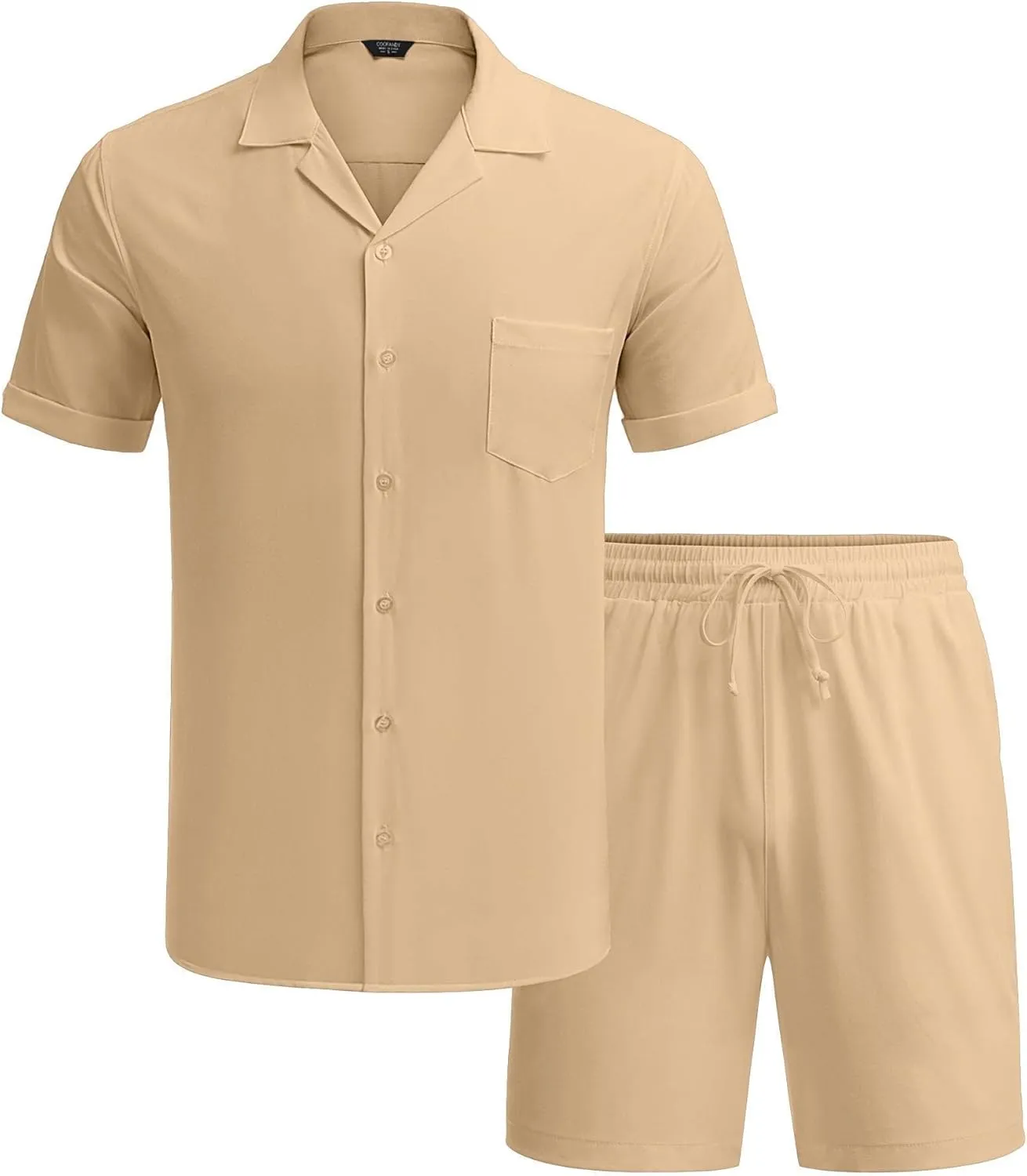 COOFANDY Men's 2 Pieces Shirt Set Short Sleeve Button Down Casual Hippie Holiday Beach T-Shirts Shorts Outfits
