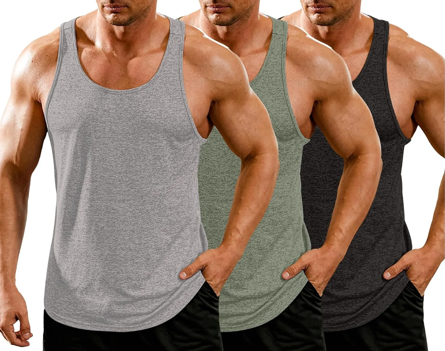 COOFANDY Men's 3 Pack Gym Tank Tops Y-Back Workout Muscle Tee Training Bodybuilding Fitness Sleeveless T Shirts