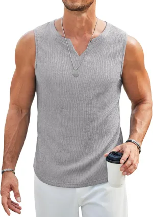 COOFANDY Men's Casual Tank Tops Knit V Neck Sleeveless T Shirts 2 Pack Summer Beach Lightweight Muscle Tee