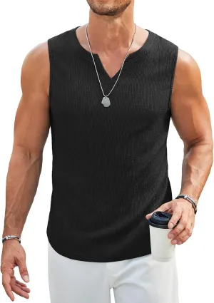 COOFANDY Men's Casual Tank Tops Knit V Neck Sleeveless T Shirts 2 Pack Summer Beach Lightweight Muscle Tee