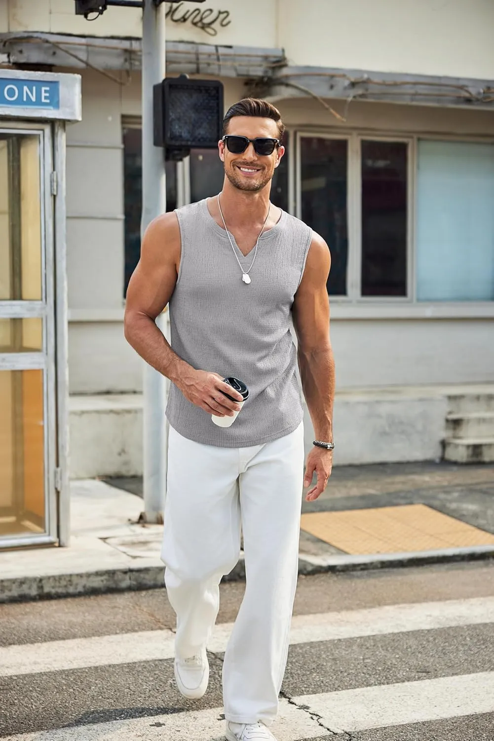COOFANDY Men's Casual Tank Tops Knit V Neck Sleeveless T Shirts 2 Pack Summer Beach Lightweight Muscle Tee