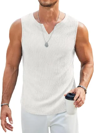 COOFANDY Men's Casual Tank Tops Knit V Neck Sleeveless T Shirts 2 Pack Summer Beach Lightweight Muscle Tee