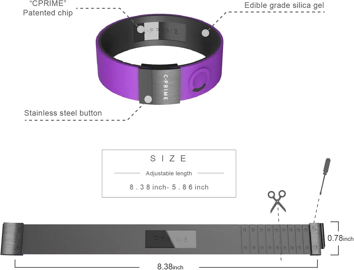 cPRIME Sports Balance Bracelet NEO Broadline Cold Size, Silicone Energy Bracelet Men Sport Bracelet Provide Endurance Strength for Sports