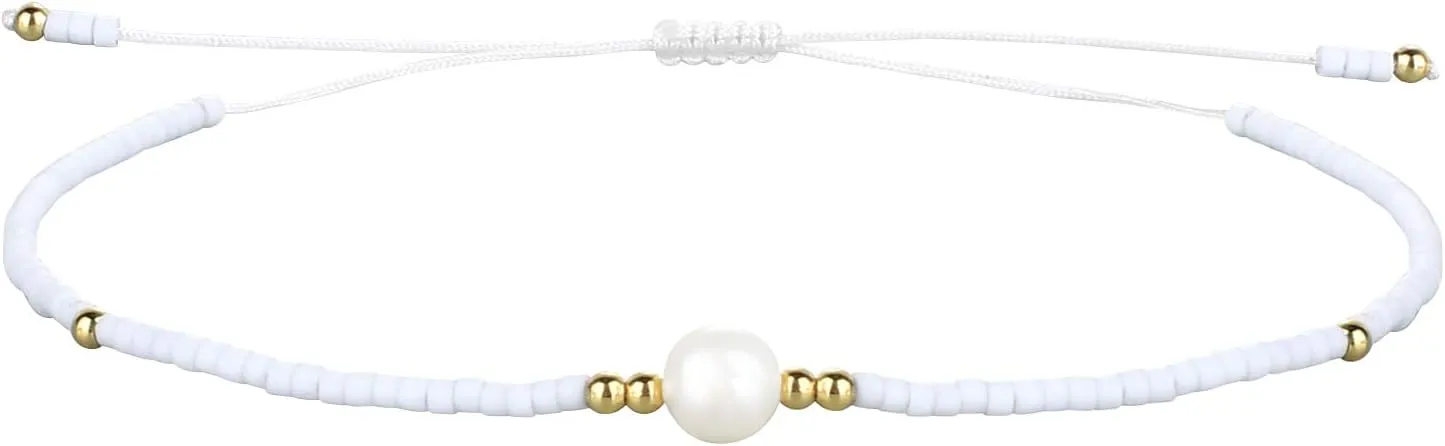 CQUAN CHI Charm Pearl Bracelet Handmade Friendship Seed Bead Bracelets Thin Strings Flat Knot Adjustable Women Bracelets