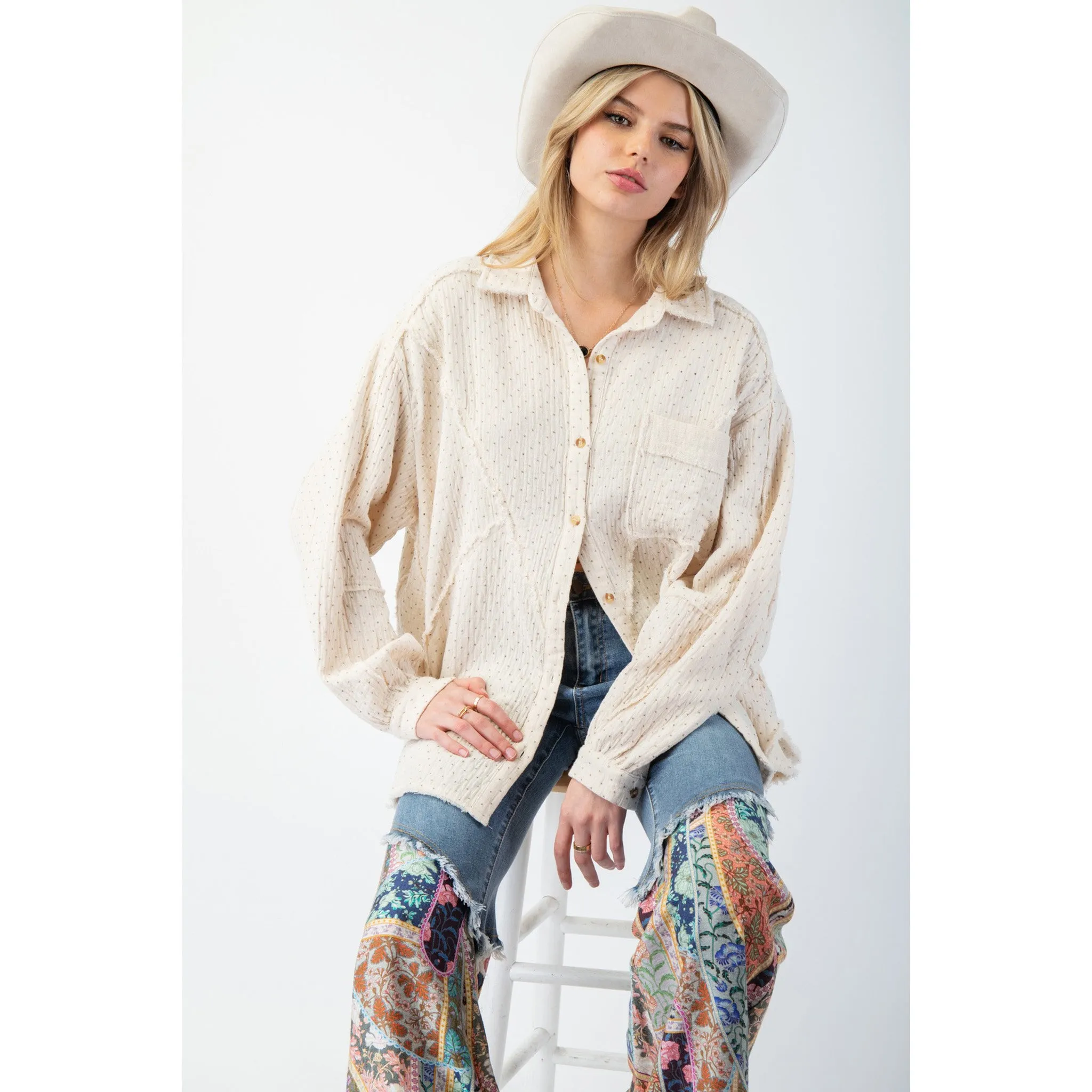 Cream Printed Button Down Shirt