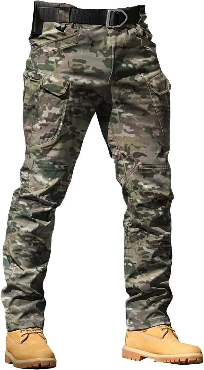 CRNTCEM Mens Camo Cargo Pants Straight Leg Army Combat Military Trousers Chinos Cotton Hiking Hunting Tactical Work Pants