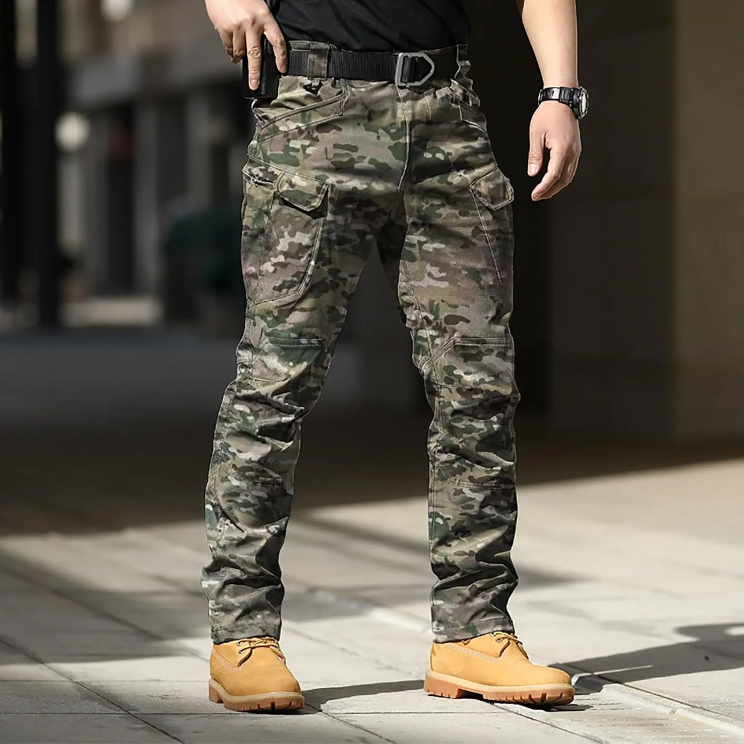 CRNTCEM Mens Camo Cargo Pants Straight Leg Army Combat Military Trousers Chinos Cotton Hiking Hunting Tactical Work Pants