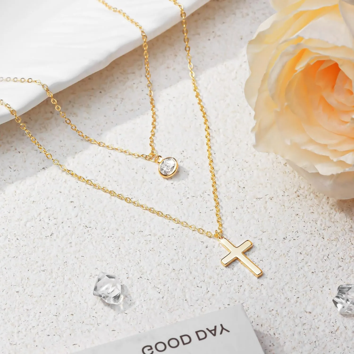 Cross Necklace for Women, 14K Gold/Silver Layered Cross Necklaces Dainty Cubic Zirconia Cross Necklaces Sideways Pearl Cross Choker Necklace for Women Trendy Necklace for Women Jewelry Gift