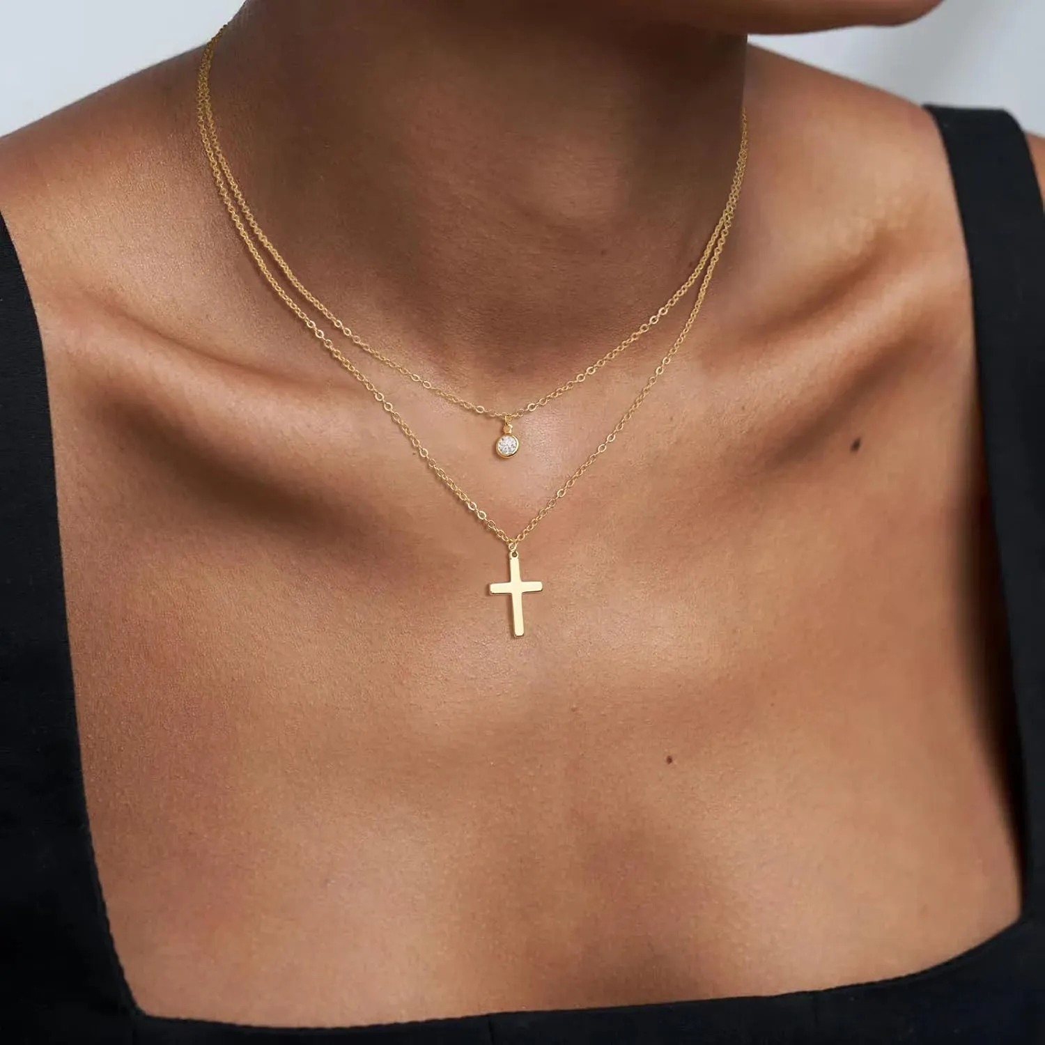 Cross Necklace for Women, 14K Gold/Silver Layered Cross Necklaces Dainty Cubic Zirconia Cross Necklaces Sideways Pearl Cross Choker Necklace for Women Trendy Necklace for Women Jewelry Gift