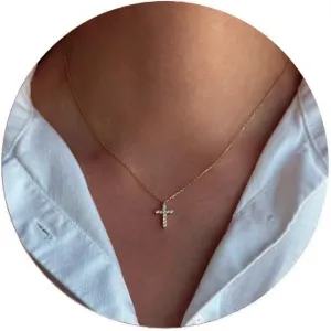Cross Necklace for Women Dainty Chain 14K Gold Plated Cross Pendant Cute Diamond Necklaces for Women Gold Jewelry