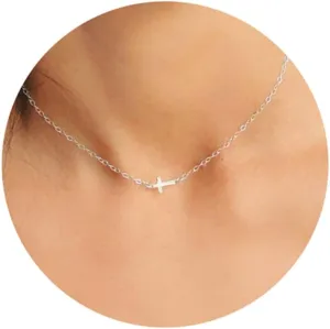 Cross Necklace for Women, Dainty Gold Necklace 14k Gold Plated Cutel Cross Pendant Necklace for Women Simple Small Gold Cross Necklaces Aesthetic Gold Jewelry for Women