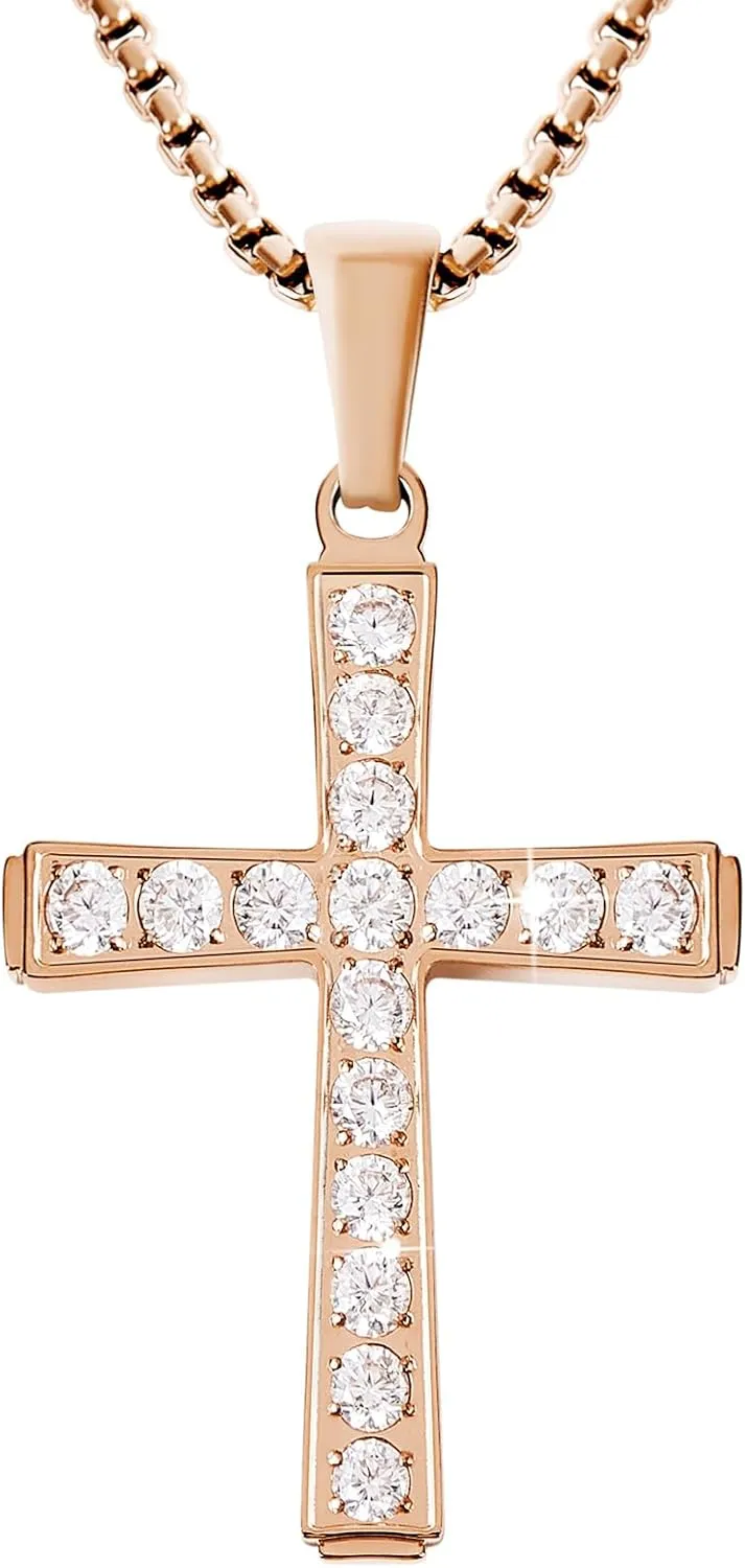 Cross Necklace for Women Trendy 18K Gold/White Gold/Rose Gold Plated Cross Pendant Necklaces for Women Diamond Necklaces for Women Perfect Christian Gift for Her Religious Gold Jewelry