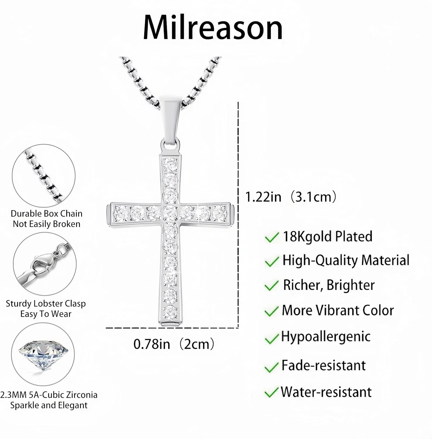 Cross Necklace for Women Trendy 18K Gold/White Gold/Rose Gold Plated Cross Pendant Necklaces for Women Diamond Necklaces for Women Perfect Christian Gift for Her Religious Gold Jewelry