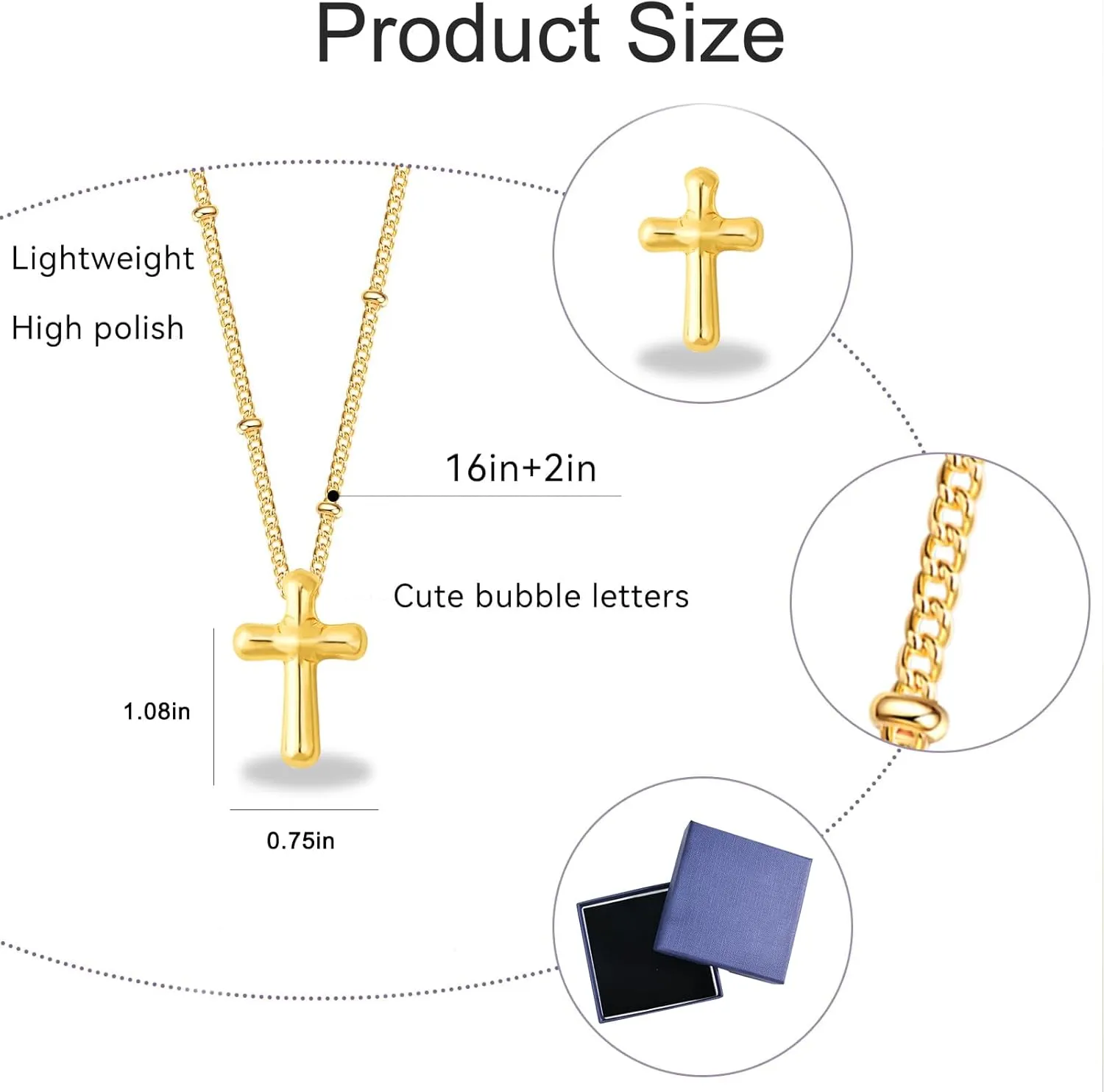 Cross Necklace for Women, Zinc-Alloy Plated Bubble Cross Pendant Necklaces