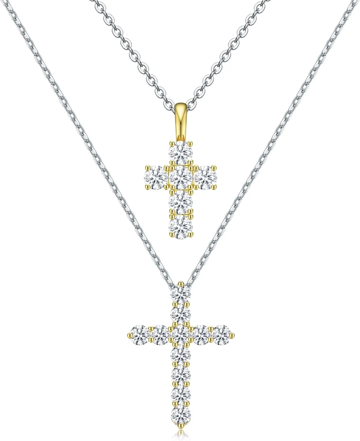 Cross Necklace for Women,18k Gold Plated 2 Tone Dainty Gold Necklace with Silver Chain