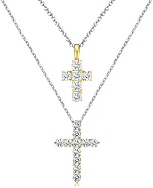 Cross Necklace for Women,18k Gold Plated 2 Tone Dainty Gold Necklace with Silver Chain