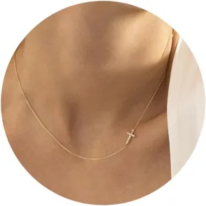 Cross Necklace for WomenDainty Gold Necklace 14k Gold Plated Small Cross Pendant Necklace Simple Gold Cross Necklaces for Women Cute Gold Cross Choker Necklaces Trendy Gold Jewelry Gifts