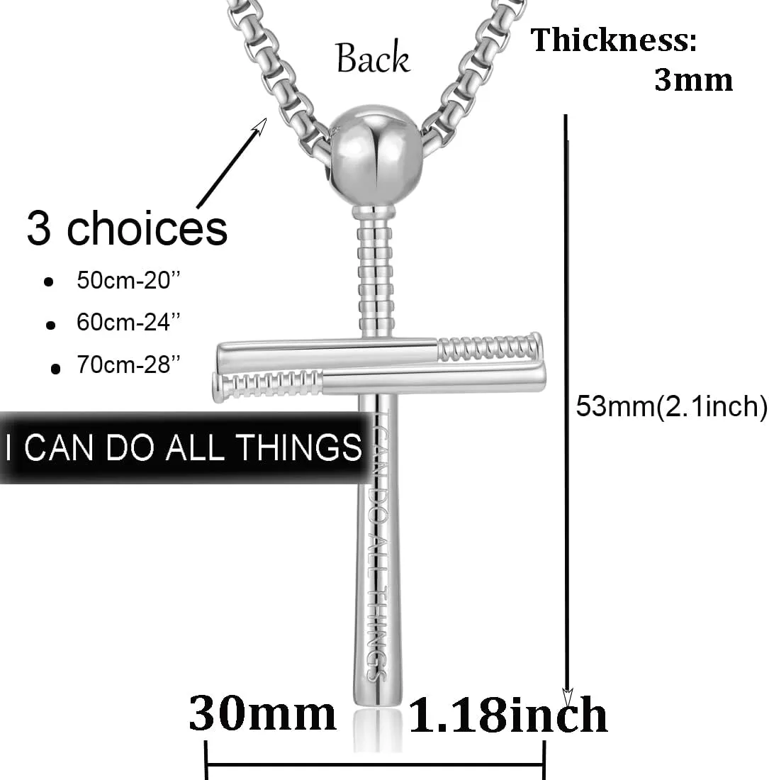 Cross Necklace Men Sports Stainless Steel Baseball Cross Necklaces Boys Gift