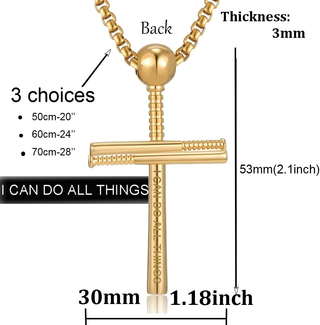 Cross Necklace Men Sports Stainless Steel Baseball Cross Necklaces Boys Gift