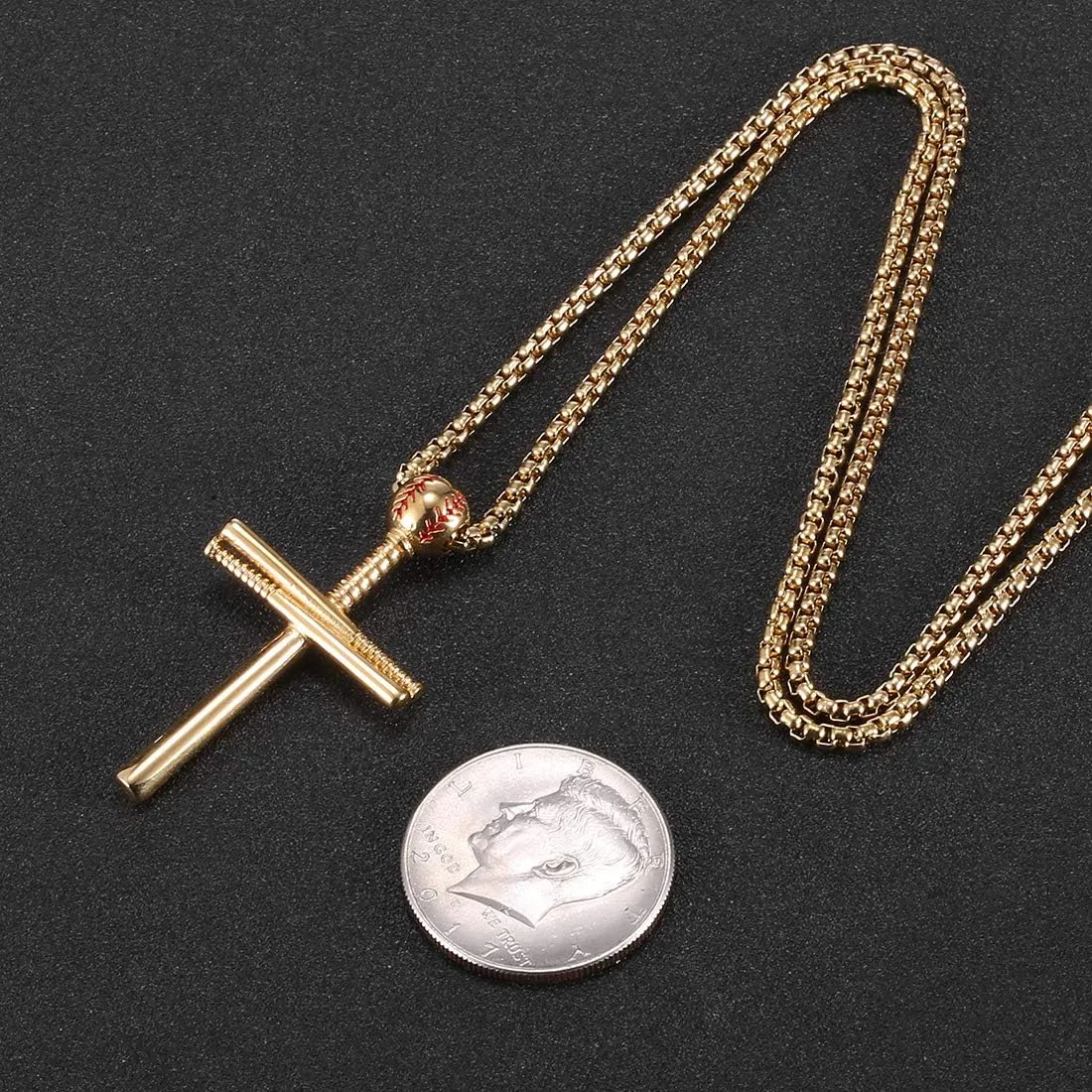Cross Necklace Men Sports Stainless Steel Baseball Cross Necklaces Boys Gift