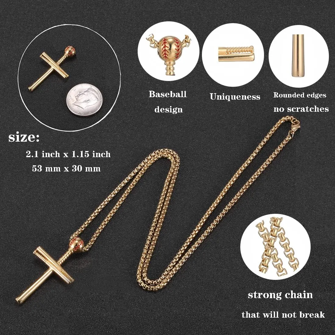 Cross Necklace Men Sports Stainless Steel Baseball Cross Necklaces Boys Gift