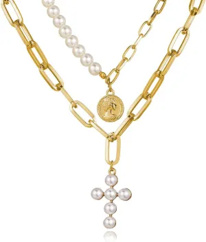 CSIYANJRY99 Layered Gold Necklaces for Women Chunky Gold Necklace Stack Layered Cuban Paperclip Snake Chain Necklace Retro Coin Dainty Pendant Toggle Clasp Necklace