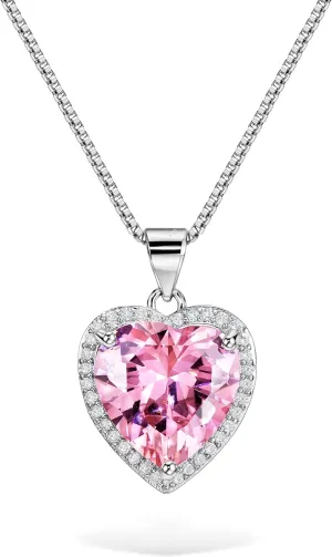 Cubic Zirconia Halo Heart Pendant Necklace Women Fashion Necklaces 16"-18"