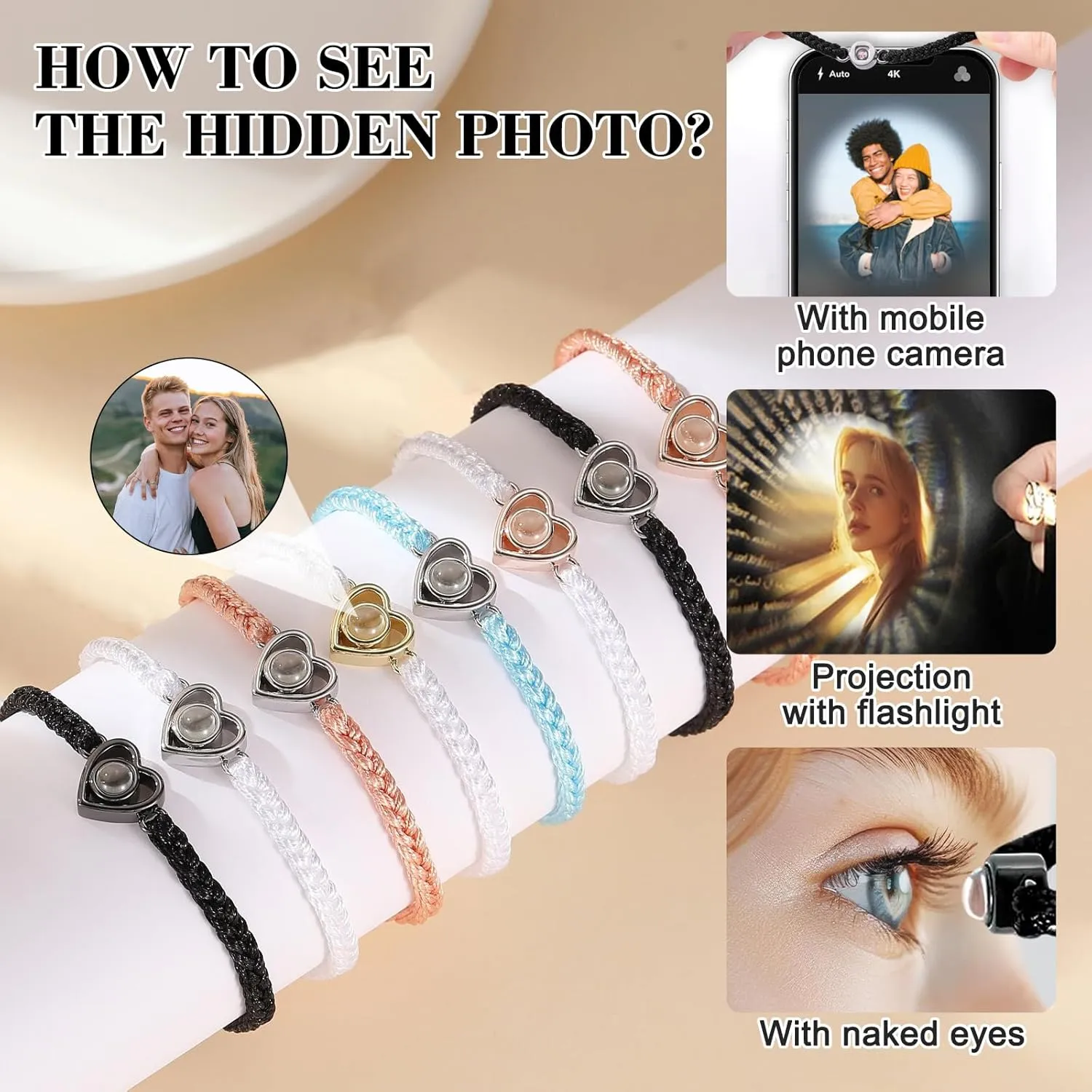 Custom Bracelets with Picture Inside, Picture Bracelet Personalized Photo Projection Bracelets, Valentines Day Birthday Christmas Gifts for Women/Men