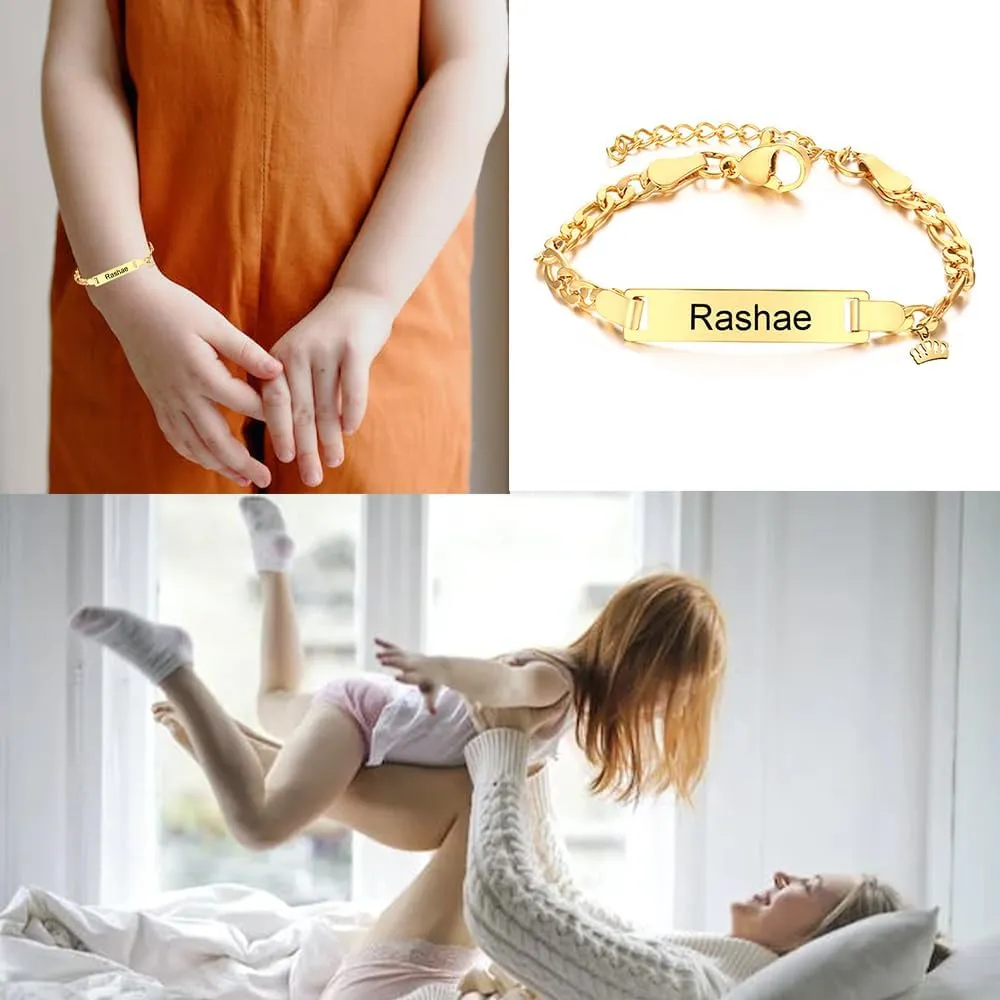 Custom Name Engraved Bracelet for Children Stainless Steel,Baby Bracelets for Infant Girls 14k Gold Personalized Gold Name Bar Bracelet for Newborn Toddler Baby Girls Boys Baptism First Birthday Gift