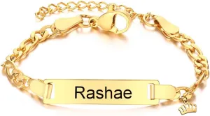 Custom Name Engraved Bracelet for Children Stainless Steel,Baby Bracelets for Infant Girls 14k Gold Personalized Gold Name Bar Bracelet for Newborn Toddler Baby Girls Boys Baptism First Birthday Gift
