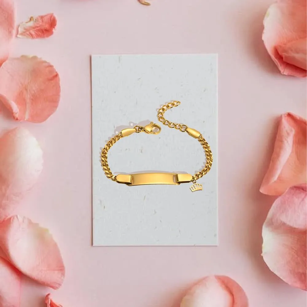 Custom Name Engraved Bracelet for Children Stainless Steel,Baby Bracelets for Infant Girls 14k Gold Personalized Gold Name Bar Bracelet for Newborn Toddler Baby Girls Boys Baptism First Birthday Gift