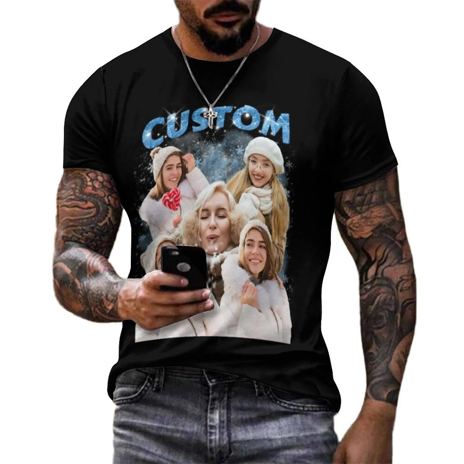 Custom Your Photo T-shirt Personalized Christmas Unisex Shirts with Pictures