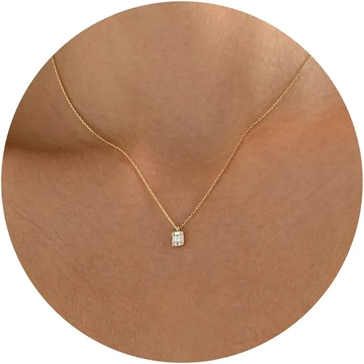 Dainty Gold Necklace for Women, 14k Gold Plated Diamond Pendant Necklace Simple Gold Choker Necklaces for Women Trendy Cute CZ Necklaces Fashion Gold Jewelry for Women