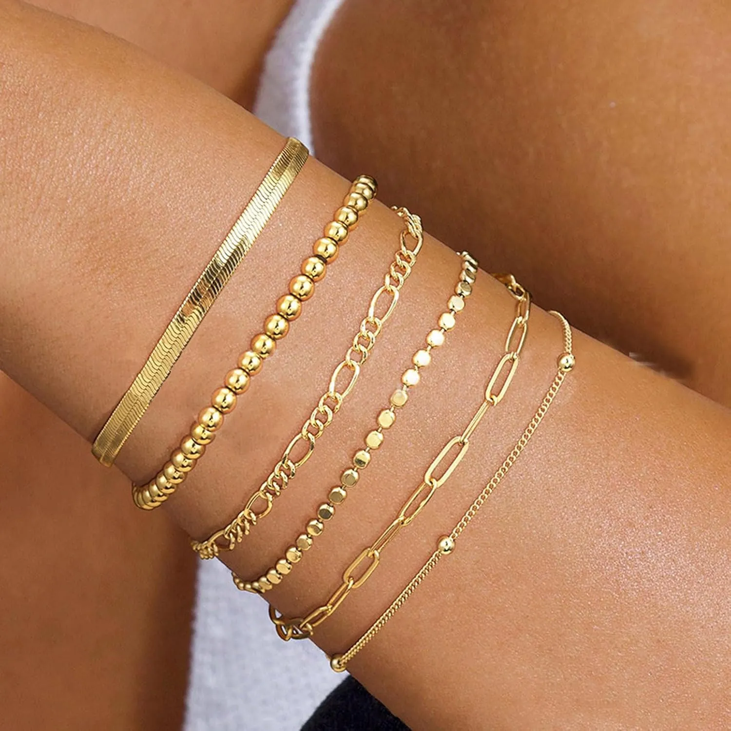 Dainty Silver Chain Bracelets for Women Trendy Waterproof Silver Jewelry Sets Fashion Stackable Paperclip Chain Bracelet Pack Stack Gifts