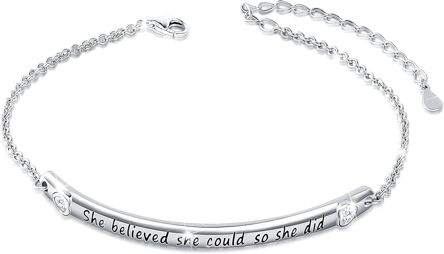 DAOCHONG Sterling Silver Bracelets for Women Engraved Message Mantra Bangle Bracelets Friend Encouragement Gift for Her