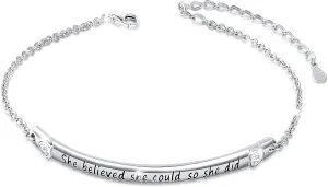 DAOCHONG Sterling Silver Bracelets for Women Engraved Message Mantra Bangle Bracelets Friend Encouragement Gift for Her
