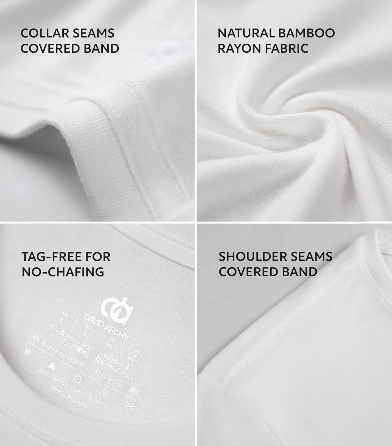 DAVID ARCHY Men's Undershirt Bamboo Rayon Moisture-Wicking Crewneck T-Shirts Stretch Tees for Men, 3 or 5 Pack
