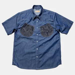 DDL 323R1-DEL TORO-LUCKY REGULAR FIT 2 CONTRAST HORSESHOE SHAPE POCKET SHORT SLEEVE WESTERN INDIGO TENCEL SHIRT-6OZ-E1 INDIGO