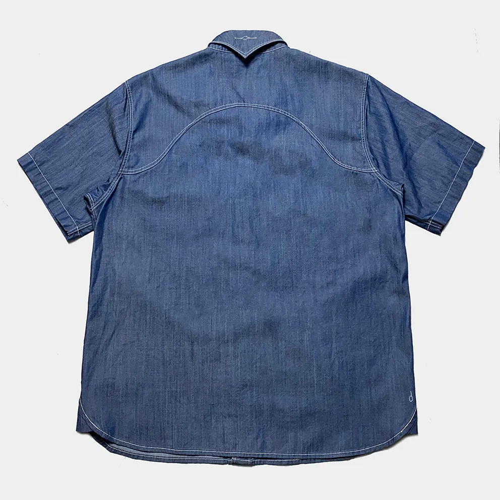 DDL 323R1-DEL TORO-LUCKY REGULAR FIT 2 CONTRAST HORSESHOE SHAPE POCKET SHORT SLEEVE WESTERN INDIGO TENCEL SHIRT-6OZ-E1 INDIGO