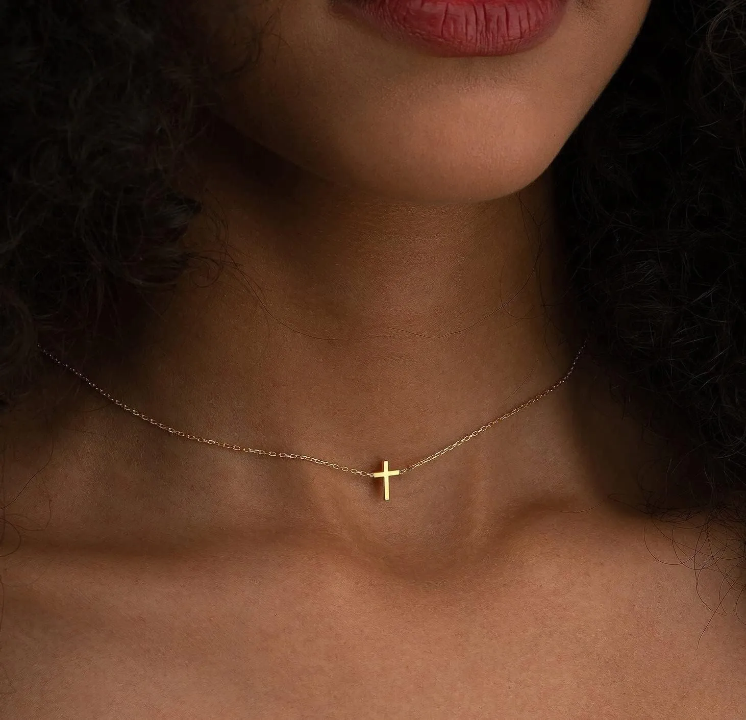 DEARMAY Dainty Cross Necklace for Women, Dainty 14k Gold Filled/Silver Cross Necklaces Simple Layered Small Cross Choker Necklace Thin Chain Necklaces Aesthetic Jewelry for Women Gift