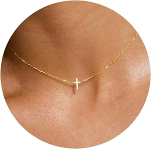 DEARMAY Dainty Cross Necklace for Women, Dainty 14k Gold Filled/Silver Cross Necklaces Simple Layered Small Cross Choker Necklace Thin Chain Necklaces Aesthetic Jewelry for Women Gift