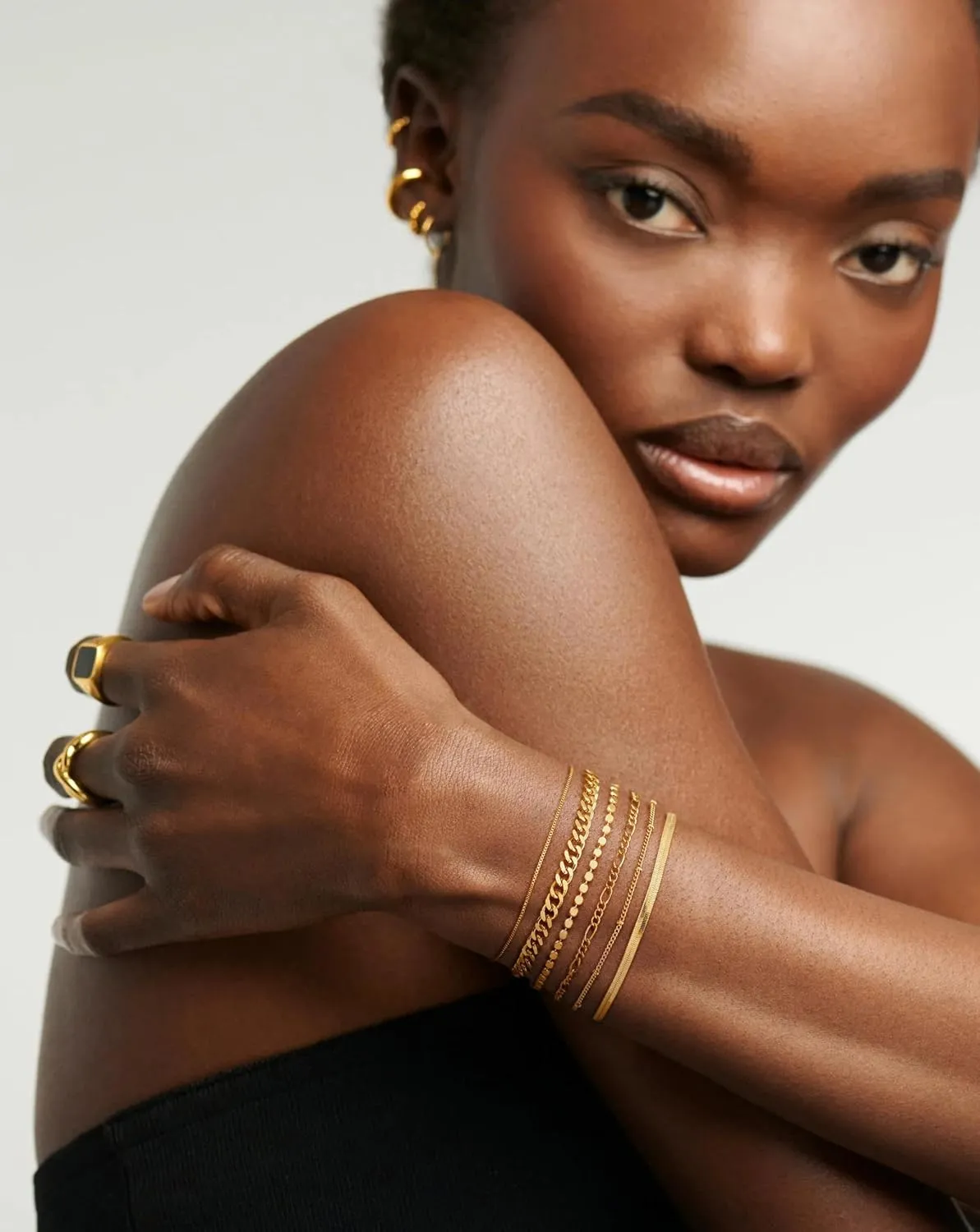 DEARMAY Waterproof Gold Bracelets Set for Women Trendy, Dainty 14K Real Gold Plated Jewelry Fashion Stackable Tennis Beaded Figaro Herringbone Paperclip Link Bracelet Pack Stack Gifts for Women