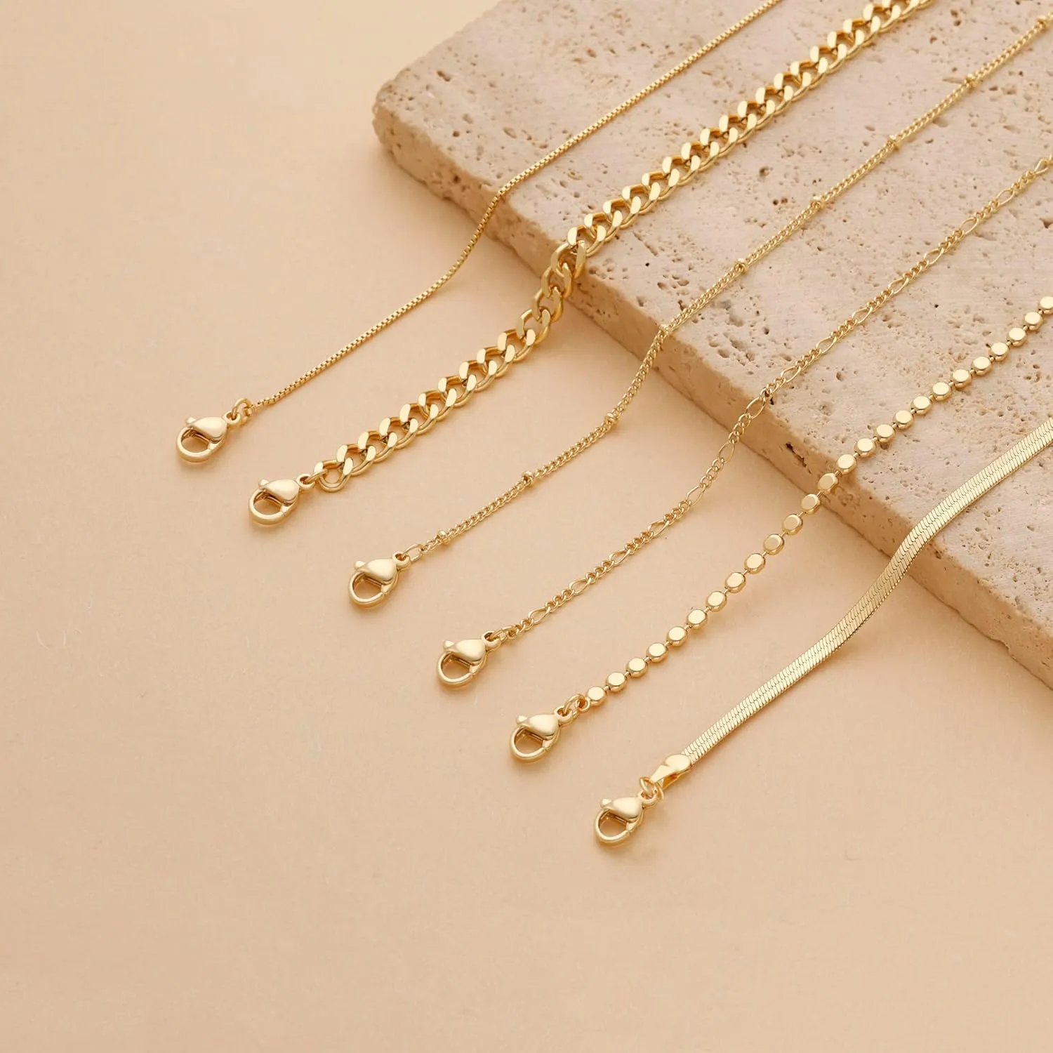 DEARMAY Waterproof Gold Bracelets Set for Women Trendy, Dainty 14K Real Gold Plated Jewelry Fashion Stackable Tennis Beaded Figaro Herringbone Paperclip Link Bracelet Pack Stack Gifts for Women