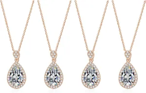 DHQH Bridesmaid Proposal Gifts CZ Tearsdrop Earrings Necklace Set Crystals Pendant Necklaces Jewelry Sets for Bridal Bridesmaids Prom Wedding