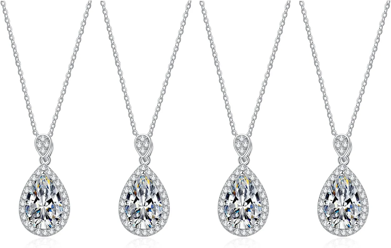 DHQH Bridesmaid Proposal Gifts CZ Tearsdrop Earrings Necklace Set Crystals Pendant Necklaces Jewelry Sets for Bridal Bridesmaids Prom Wedding
