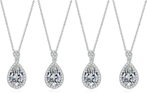 DHQH Bridesmaid Proposal Gifts CZ Tearsdrop Earrings Necklace Set Crystals Pendant Necklaces Jewelry Sets for Bridal Bridesmaids Prom Wedding
